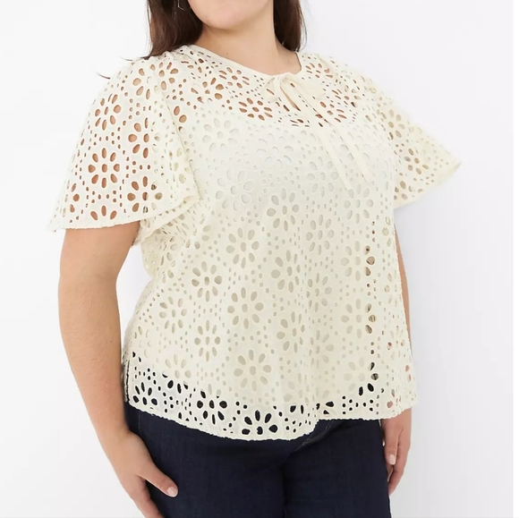 Lane Bryant Tops - Lane Bryant Notch-Neck Sheer Eyelet Top Size 26